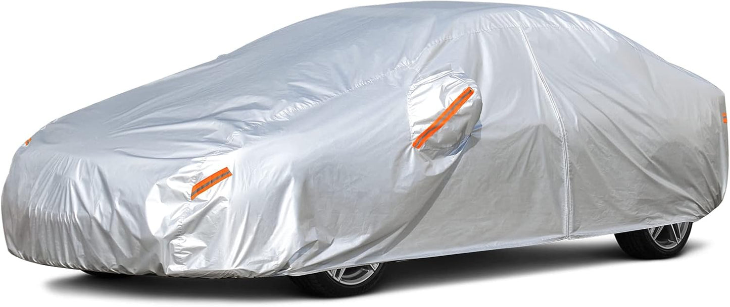 Kayme Car Covers for Automobiles Waterproof All Weather with Zipper Sun Uv Rain Protection Mirror Pocket Fit Nissan, Audi A3 Sedan, Acura Integra/Rsx, Hyundai Accent etc.(Up to 177 Inch) 3M