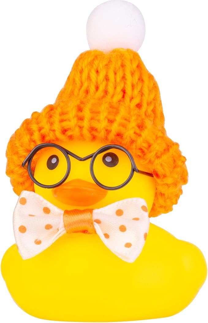 Car Rubber Duck Ornament, Winter Duck Car Dashboard Decoration with Mini Beanie Hat Bow Tie and Glasses(C4)