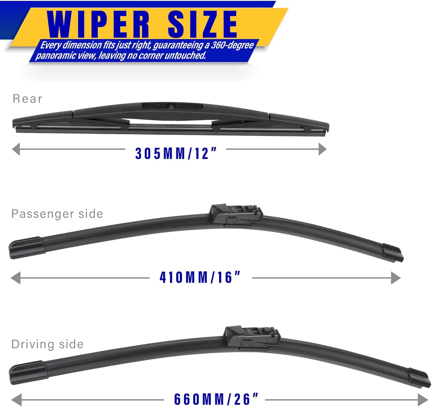 3 wipers Replacement for 2018-2023 Subaru crosstrek/2017-2023 Subaru Impreza, Windshield Wiper Blades Original Equipment Replacement - 26"/16"/12" (Set of 3)