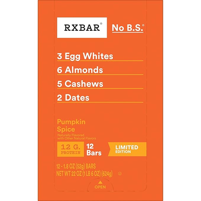 RXBAR Protein Bars, Protein Snack, Snack Bars, Pumpkin Spice, 22oz Box (12 Bars)
