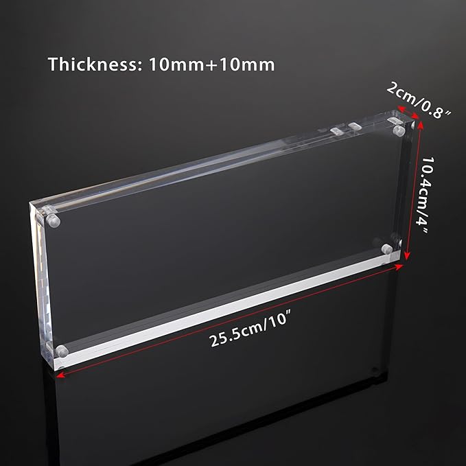 JUXYES 2 Pack Clear Acrylic Business License Frame Magnetic License Certificate Display Frame, Acrylic Sandwich Frames Frameless Panoramic Picture Frame Tabletop Magnetic Frames for Business License, 4x10
