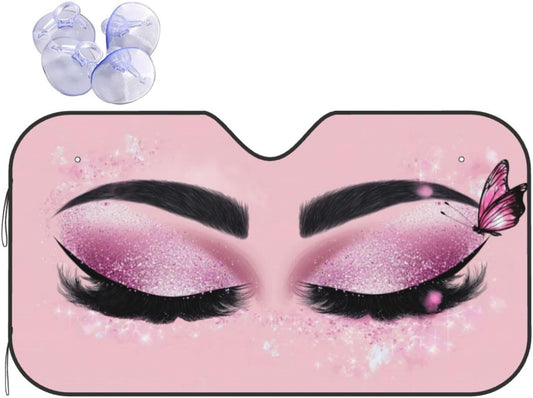 Hello Eyelashes Car Sun Shade Windshield Sunshade Foldable Front Window Shield Cover for Truck SUV