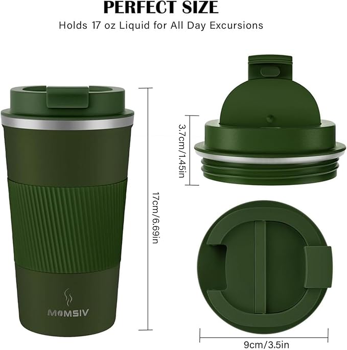 MOMSIV 17oz Travel Mug, Insulated Coffee Cup with Leakproof Lid, Vacuum Stainless Steel Double Walled Reusable Tumbler for Hot and Cold Water Coffee and Tea In Travel and Car