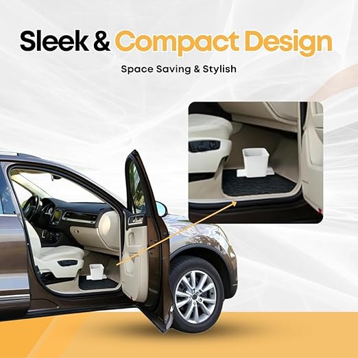 Car Trash Can 2L with Stability Wings & Velcro for Extra Stability ??Magic Strip & Clip for Fabric & Rubber Mats ??Durable Plastic, Easy Pull Trash Bags Included ??White