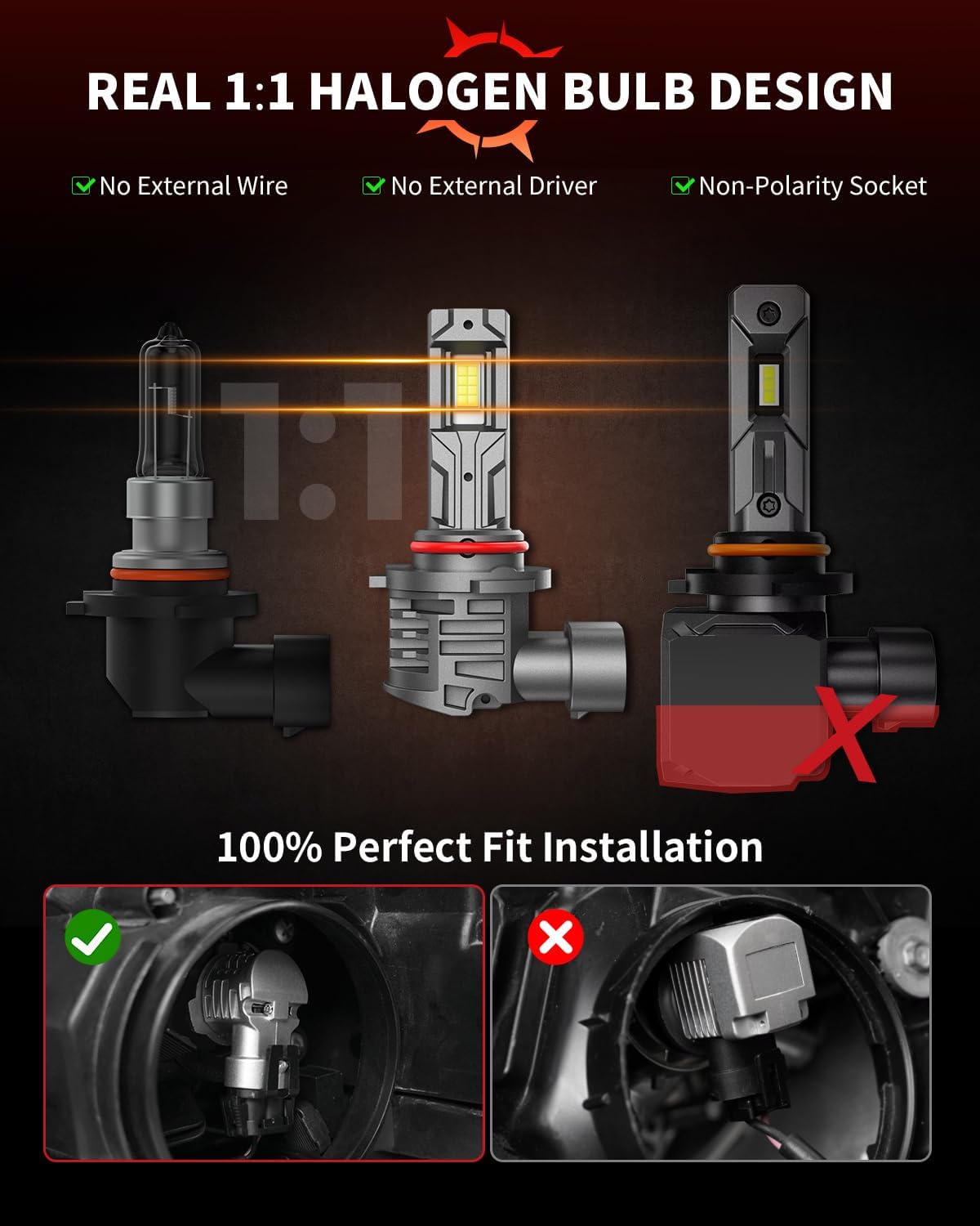 9006 Light Bulbs [Super Bright] 40000lm 800% Brightness Fog Lights Bulbs Real 1:1 Mini Size Design, 6000k Cool White，Pack of 2