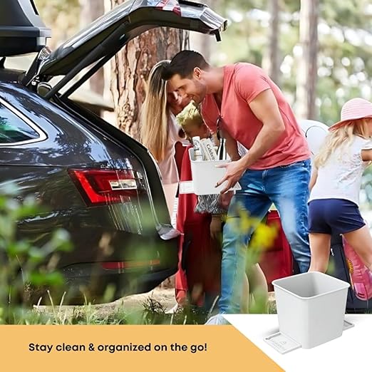 Car Trash Can 2L with Stability Wings & Velcro for Extra Stability ??Magic Strip & Clip for Fabric & Rubber Mats ??Durable Plastic, Easy Pull Trash Bags Included ??White