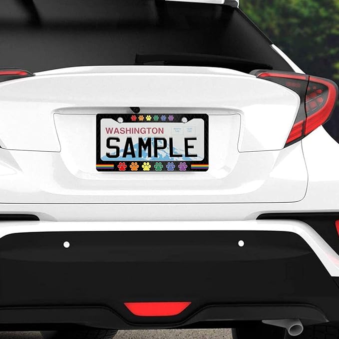 Gay Rainbow Paw Print License Plate Frame Pride for Car Decorative Parts Stainless Steel License Plate for Standard Us Canada License Plate Holder 12x6 Inch