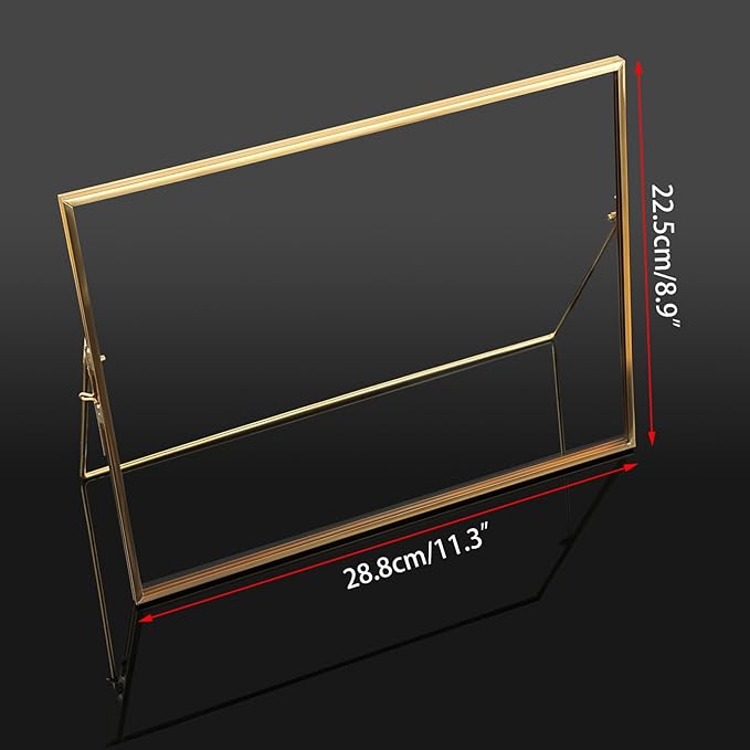 JUXYES Tabletop Business License Frame Brass License Certificate Display Frame, Double Glass Floating Diploma Frames, Desktop Golden Graduation Frames for 8.5x11 Certificate Business Licenses