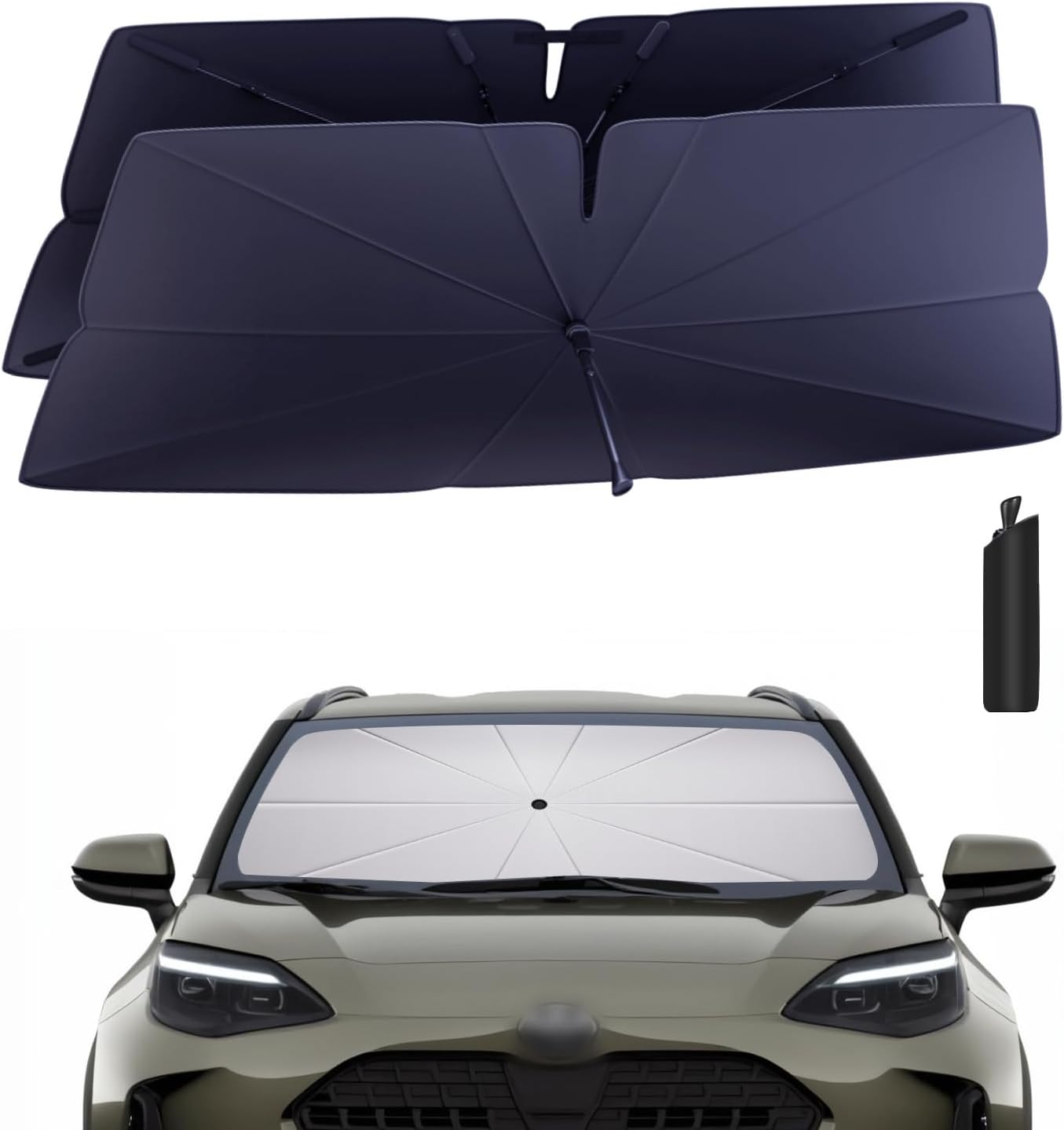 Windshield Sun Shade Umbrella for 2021-2025 Toyota Yaris Accessories: Custom Fit 240T Silver, Double Thickened, Foldable Sunshade Front Window Sun Visor, Ultimate 99% UV Blocking for L/LE/XLE