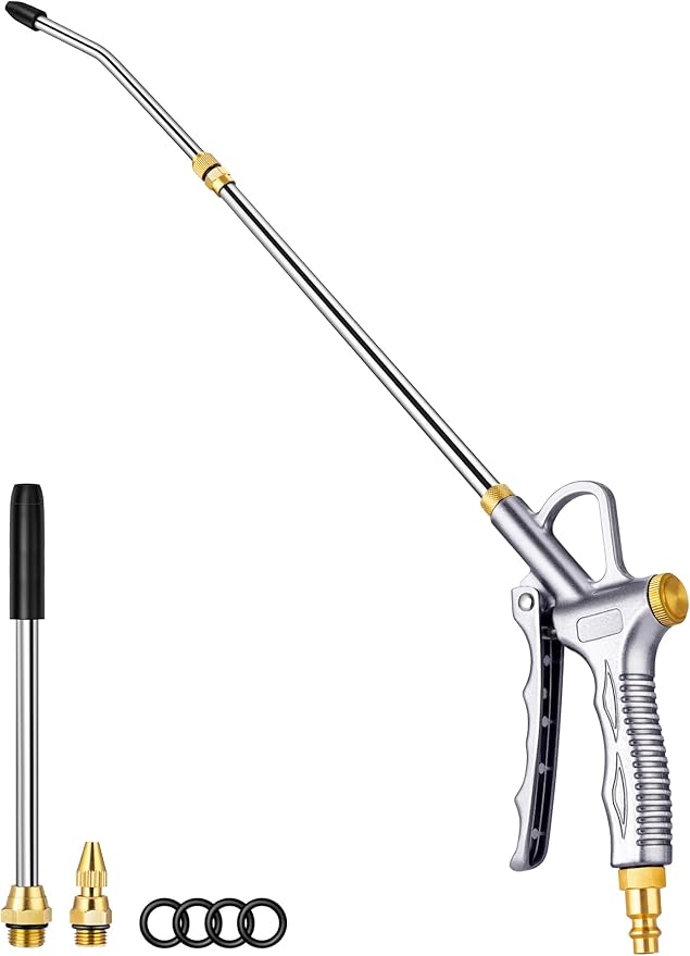 JASTIND Upgrade Air Blow Gun with Adjustable Air Blower Nozzle, Up to 27 Inches Extension with 4.9 Inches Steel Air Flow Nozzle, High Volume Pneumatic Dust Clean Tool for Air Compressor Accessory