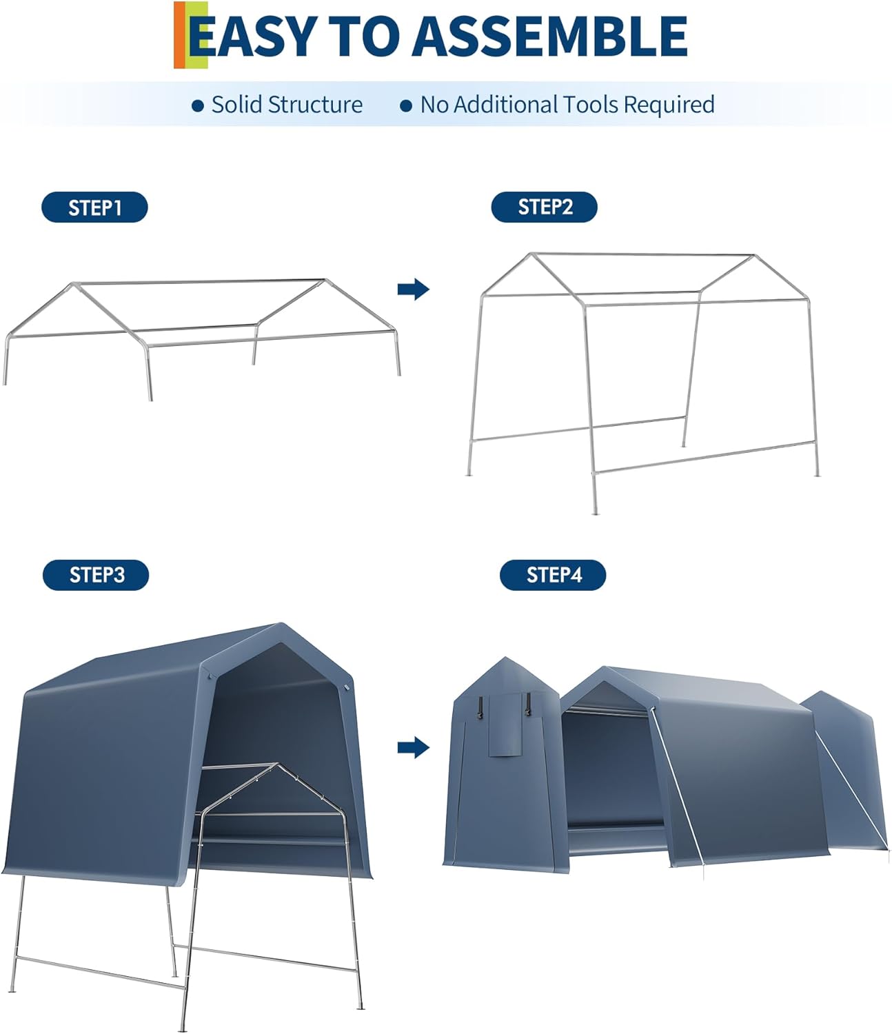 6x8 FT Outdoor Storage Shed, Portable Carport with Roll-up Ventilated Zipper Door and Windows, Heavy Duty Waterproof Tarp, Storage Sheds for Motorcycle, Bike, Firewood, Garden Tools