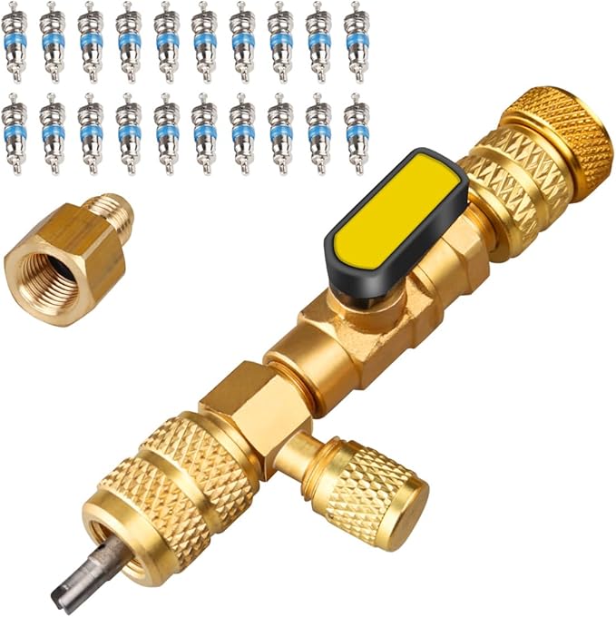 Valve Core Remover Tool - Dual Size SAE 1/4 & 5/16 Port Valve Core Remover/Installer Exclusive for Home HVAC (R22 R12 R407 R32 R404 R410A R600 Compatible, Not for A/C Use) with 20 PCS Valve Cores