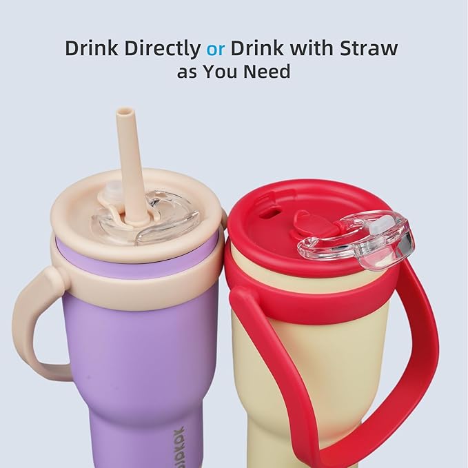 BJPKPK 40 OZ Insulated Travel Tumbler with Handle and Straw, Stainless Steel Water Bottle, Double Wall Vacuum Insulated Mug, for Work, Car, Travel, Purple