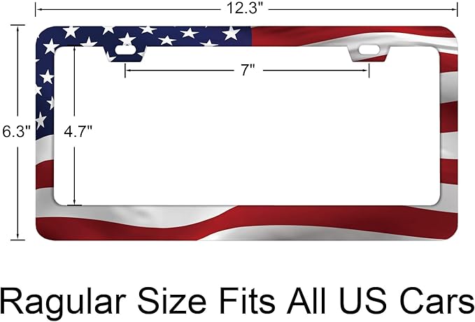 American Flag Waving in The Wind Patriotic License Plate Frames Rust-Proof Stainless Steel Screws Included Personalized Cover Women Men Decorate Car with 12.3x6.3 Inch License Plate Holder -DATANSEN