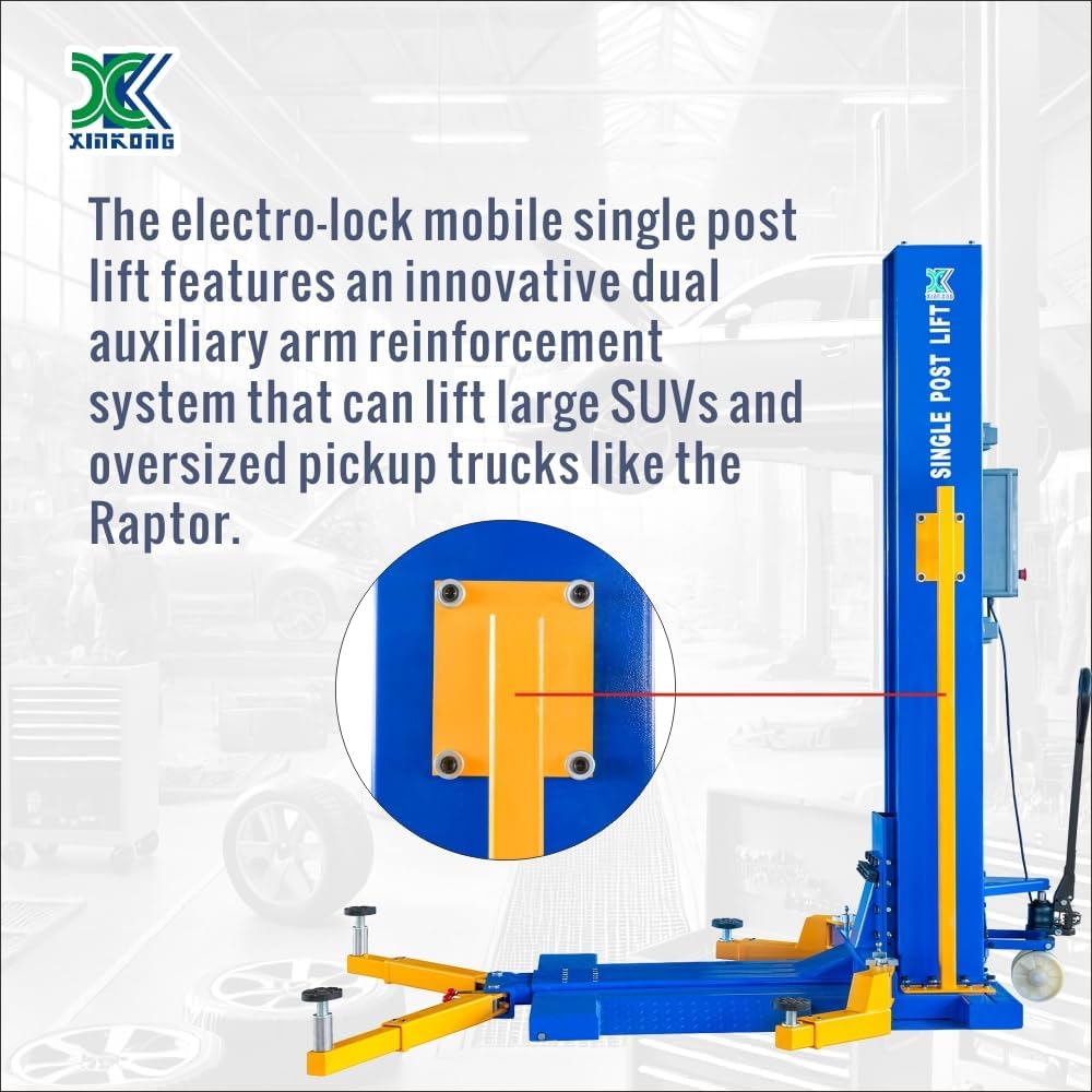 XK-6200 Mobile Single Post Car Lift Electro-Lock Maximum Lifting Capacity 6200 lbs with 12 Months Parts Replacement