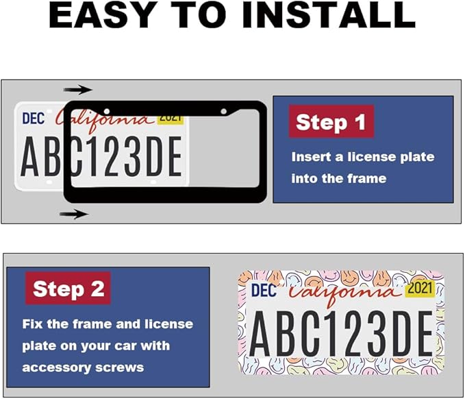 2pcs Funky Smiley face License Plate Frame for Women,Inspirational Happy face car Decorative tag Frames Girly,Vintage Smiley face License Plate Cover Holder for Vehicle with car Keychain tag