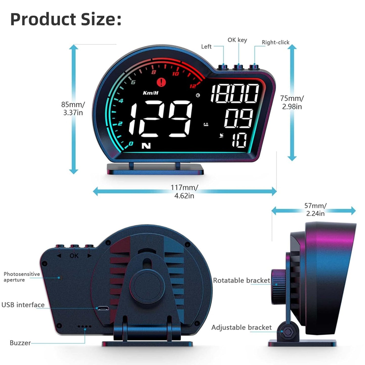 ACECAR Digital GPS Speedometer Universal Car Head Up Display with Speed MPH Compass Direction Fatigue Driving Reminder Driving Distance Altitude Overspeed Alarm HD Display HUD for All Vehicle