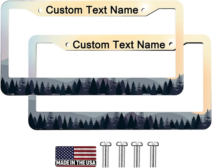 Custom License Plate Frame - 2 Pack Personalized Add Text Black Custom License Plate Frame with Standard Us Canada Vehicles 12.3 X 6.3in