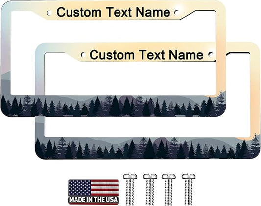 Custom License Plate Frame - 2 Pack Personalized Add Text Black Custom License Plate Frame with Standard Us Canada Vehicles 12.3 X 6.3in