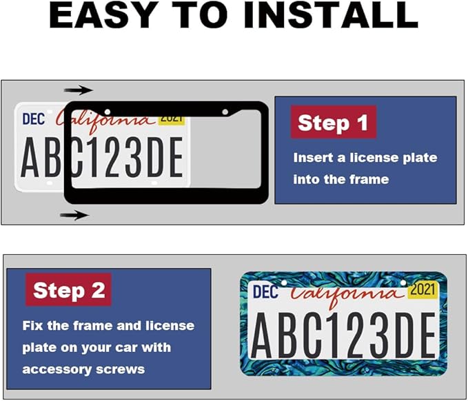2pcs Faux Abalone License Plate Frame for Women, car Decorative tag Frames Girly, Faux Abalone License Plate Cover Holder for Vehicle with Double Sided car Keychain tag