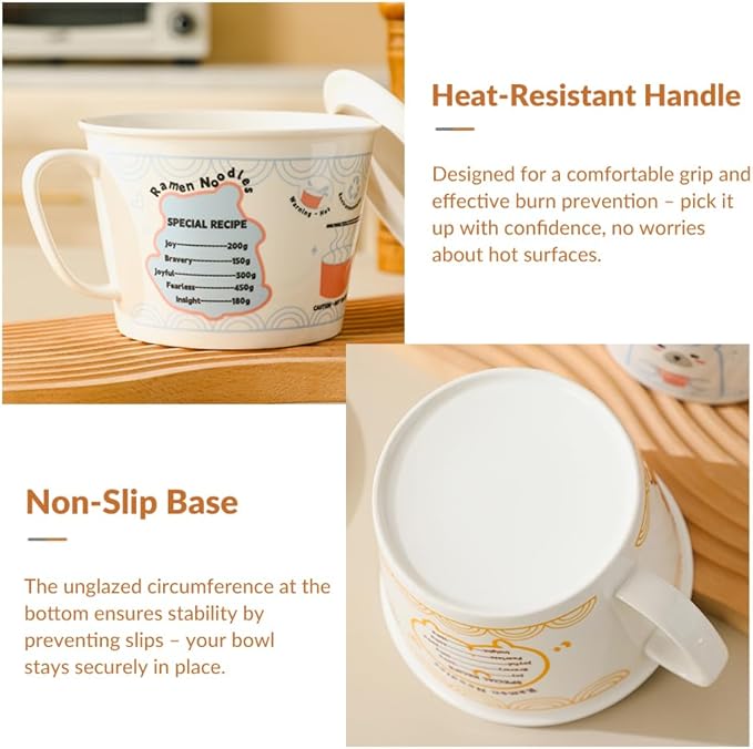 34oz Ceramic Ramen Bowl Set Charming, Lid, Handle, and Stainless Steel Chopsticks Elevate Your Noodle Experience Ideal Gift for Teens and Kids (corgi)