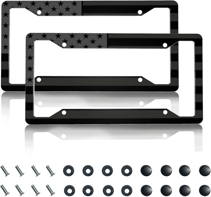 License Plate Frame 2 Pack Front Rear Aluminum Metal Rust-Proof Universal Car Tag Frames Holder with 4 Holes Car Decor Accessory with Screws for Men Women - Black American Flag