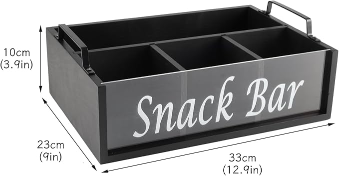 Snack Organizer for Countertop, 4 Compartments Snack Containers with Handles, Wooden Snack Stand for Kitchen Pantry Organizer and Storage