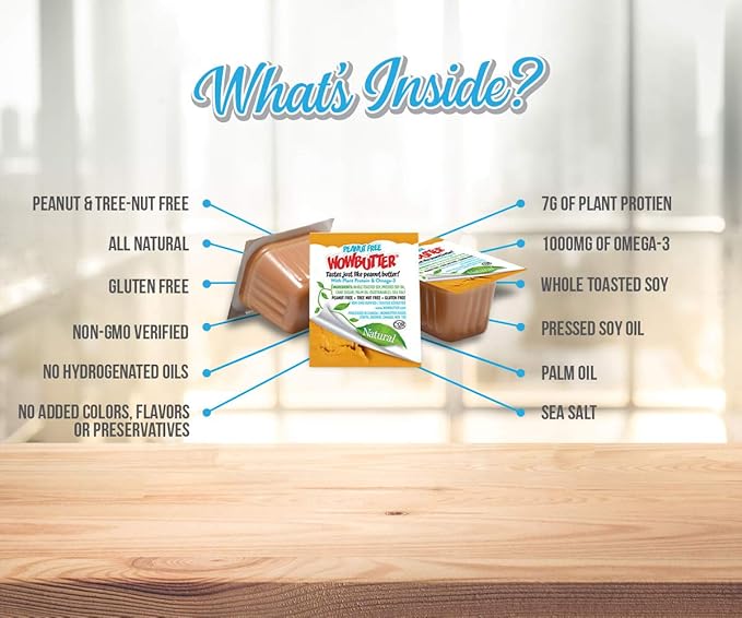 WOWBUTTER - Creamy Peanut & Tree Nut Free Spread - 100 Cups - 1.12oz each - Made With Whole Toasted Soy - All Natural Ingredients - Safe for School - Vegan Plant Protein Food - Gluten Free & Non-GMO