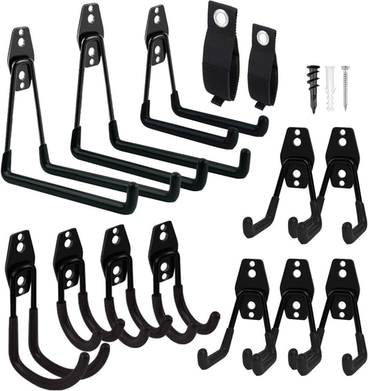Garage Hooks Heavy Duty 14 Pack, Steel Garage Storage Hooks, Tool Hangers for Garage Wall Utility Wall Mount Garage Hooks and Hangers with Anti-slip Coating for Garden Tools, Ladders, Bulky Items