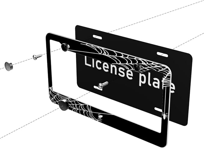 Spider Web License Plate Frame Spider Web License Plate Cover Front Plates Frames Car Tag Holder Car Accessories Car Tag with 2 Holes Screws 2 PCS Set Decorative US Vehicles Standard for Men Women