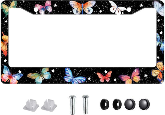 Butterfly License Plate Frame Animal Print License Plate Holder Bracket Metal License Tag Plate,1Pcs License Pate Frame Butterfly for Women Men
