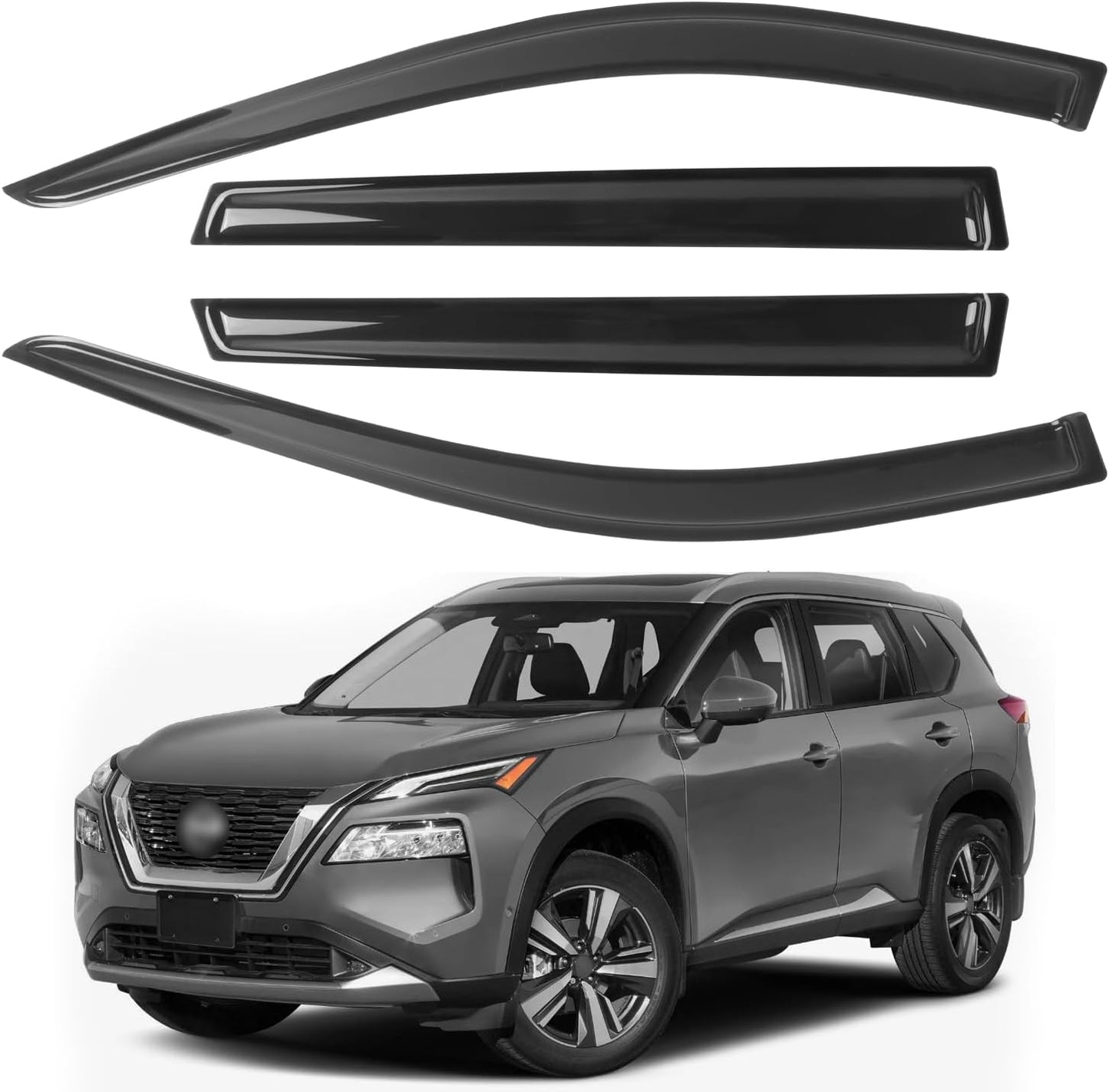 Window Rain Guards Fit for 2021-2025 Nissan Rogue S, SV, SL, Platinum, 4-Piece Acrylic Set with 3M Tape 2.5mm Thick Highway Wind Noise Reduction Exterior Car Accessories 2022 2023 2024