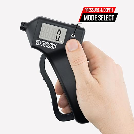 Battery-Free Tire Pressure Gauge (5-99 psi) and Tread Depth Meter (0-15mm) for Car, SUV and Motorcycle – Crank-Powered, Digital Display, Accurate and Eco-Friendly