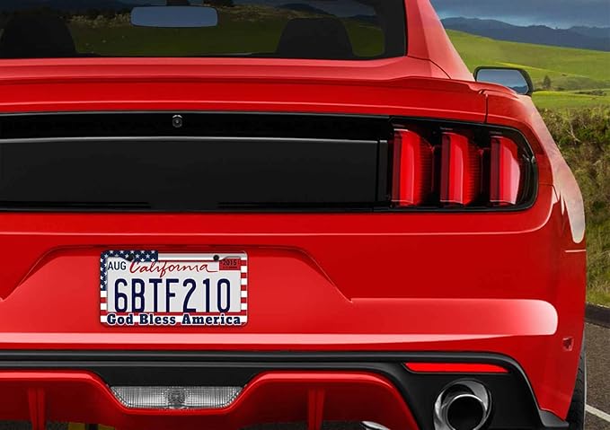 1PCS God Bless America & American Flag License Plate Frame Holder - USA Stars and Stripes Auto Universal Aluminum Matte Car Tag Holder Covers with Sticker & Screws for Men