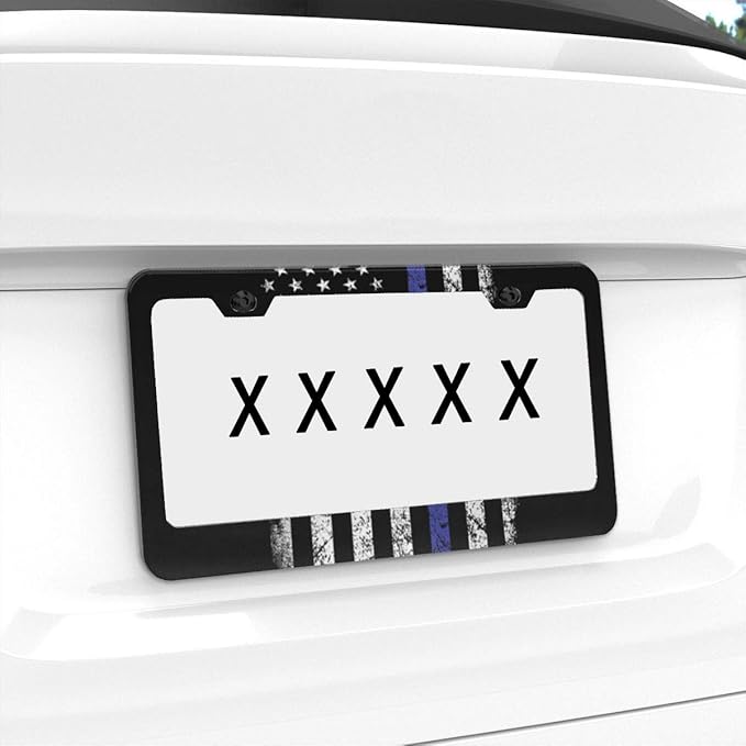 Thin Blue Line Flag License Plate Covers Chrome Blue Lives Matter License Plate Frame Tag Holder 2 Holes