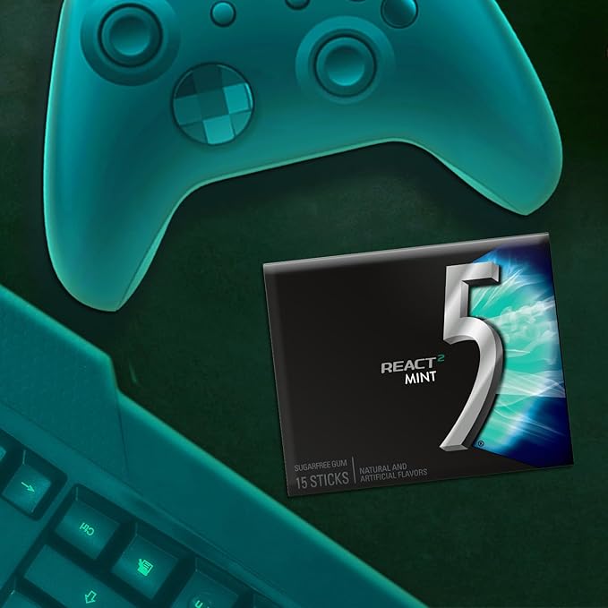5 GUM React Mint Sugar Free Chewing Gum Bulk, 15 Stick (10 Pack)