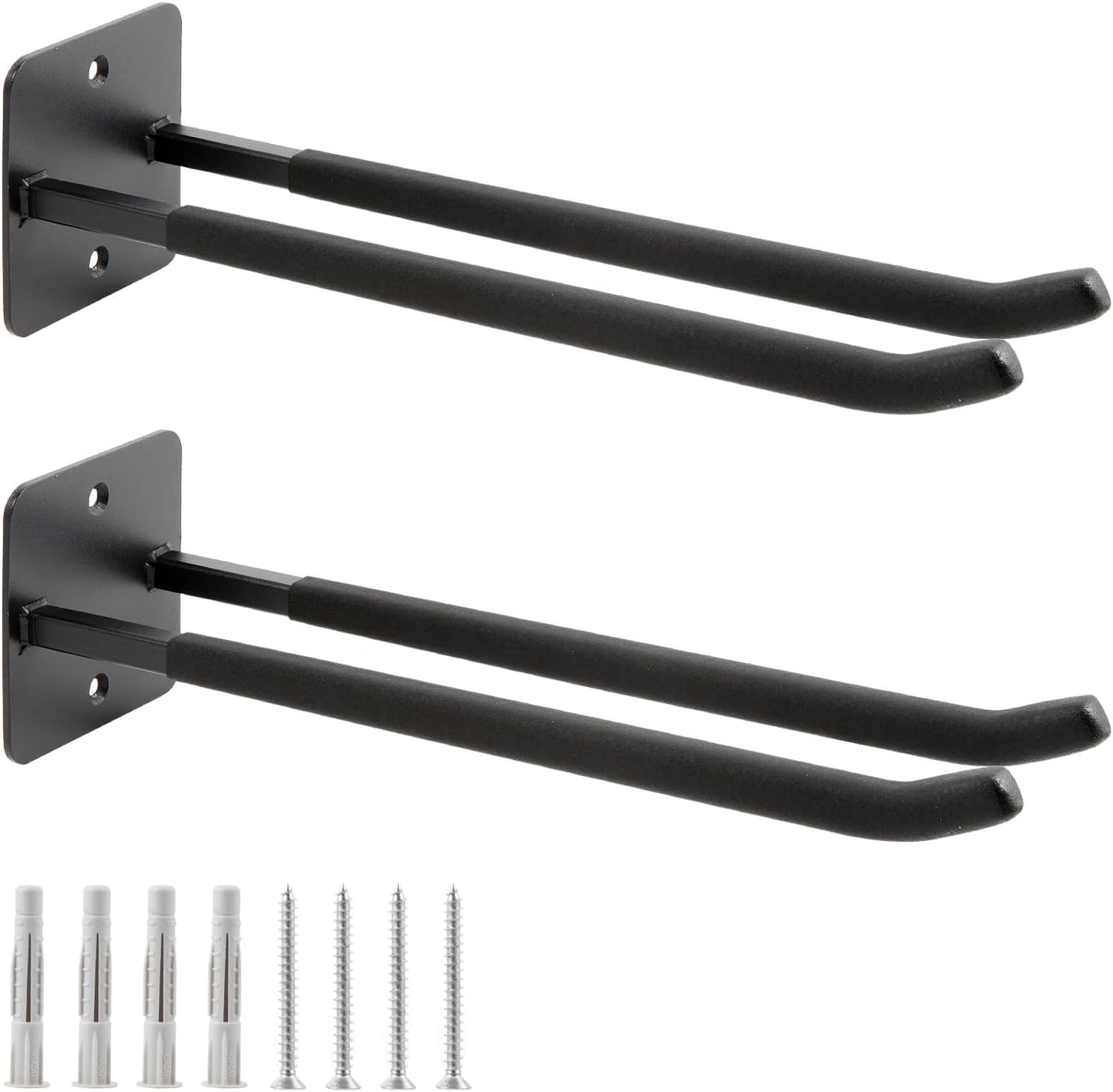 Sinoer Upgraded Garage Hooks,Shed Organizer, Utility Steel Garage Storage Hooks, 14 Inch Square Tube Garage Wall Mount Double Hooks for Yard, Tools, Car Tire, Garden Tools, 2 Pieces