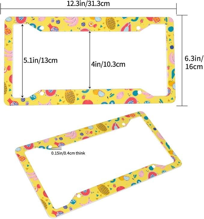 Fruit License Plate Frame Cover Universal US Car Plate Holder Tag Accessories Decor for Women Man 2 Pack with Screw 12.3 x 6.3 Inch
