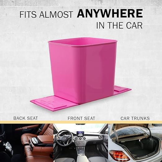 Car Trash Can for Vehicles Leakproof Compact Garbage Bin w/ Stability Flap, Anti-Slip Base, Portable Trash Holder for Cars, Trucks, SUVs, Minivans Compact, Easy to Clean Auto Container Organizer Pink