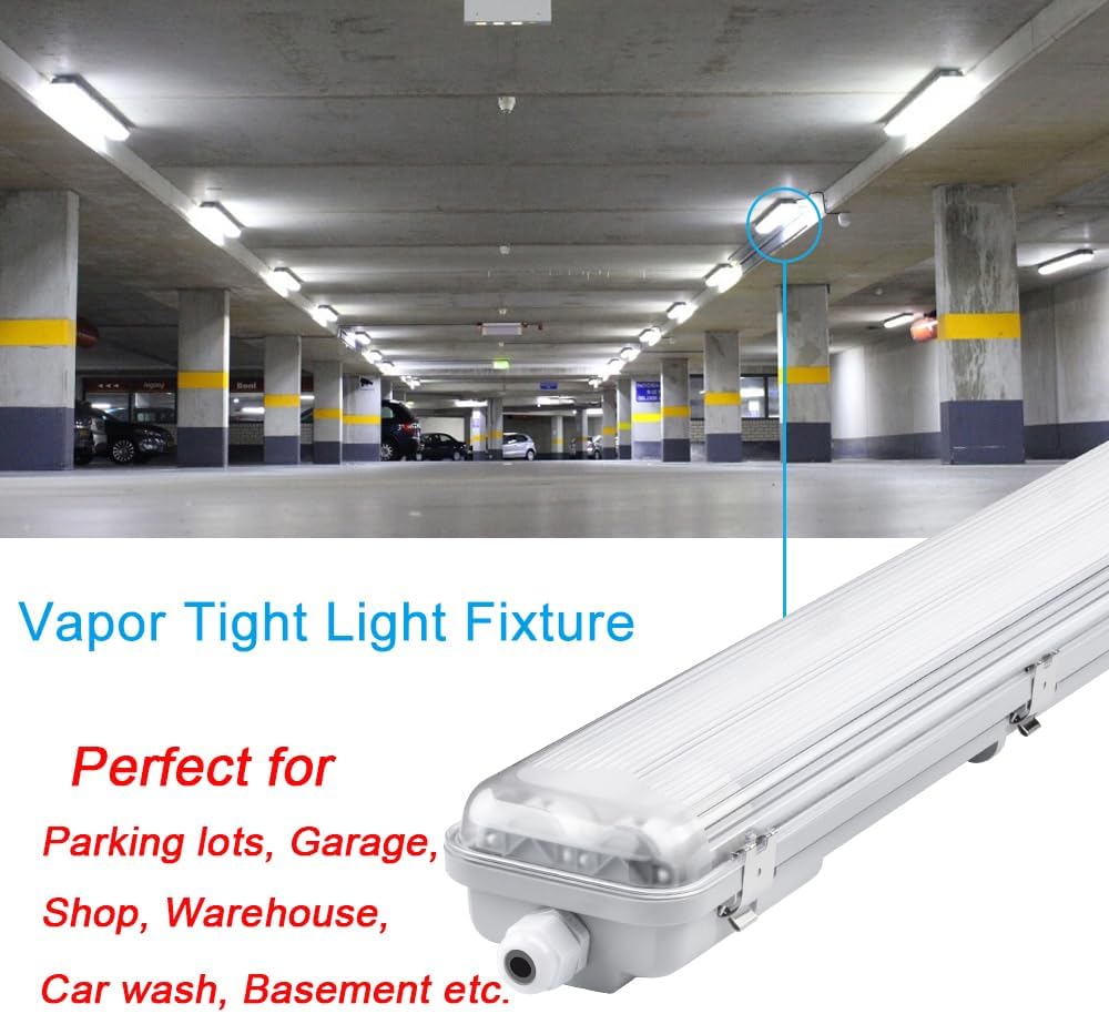 4FT Vapor Tight LED Light Fixture 4200LM 48W, 6500K Bright White IP65 Waterproof for Warehosue, Factory, Workshop, Garage, Car Wash，Indoor/Outdoor Ceiling Lights (8-Pack)
