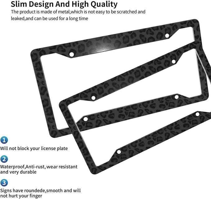 License Plate Frame 2 Pack Front Rear Aluminum Metal Rust-Proof Universal Car Tag Frames Holder with 4 Holes Car Decor Accessory with Screws for Men Women - Black Leopard