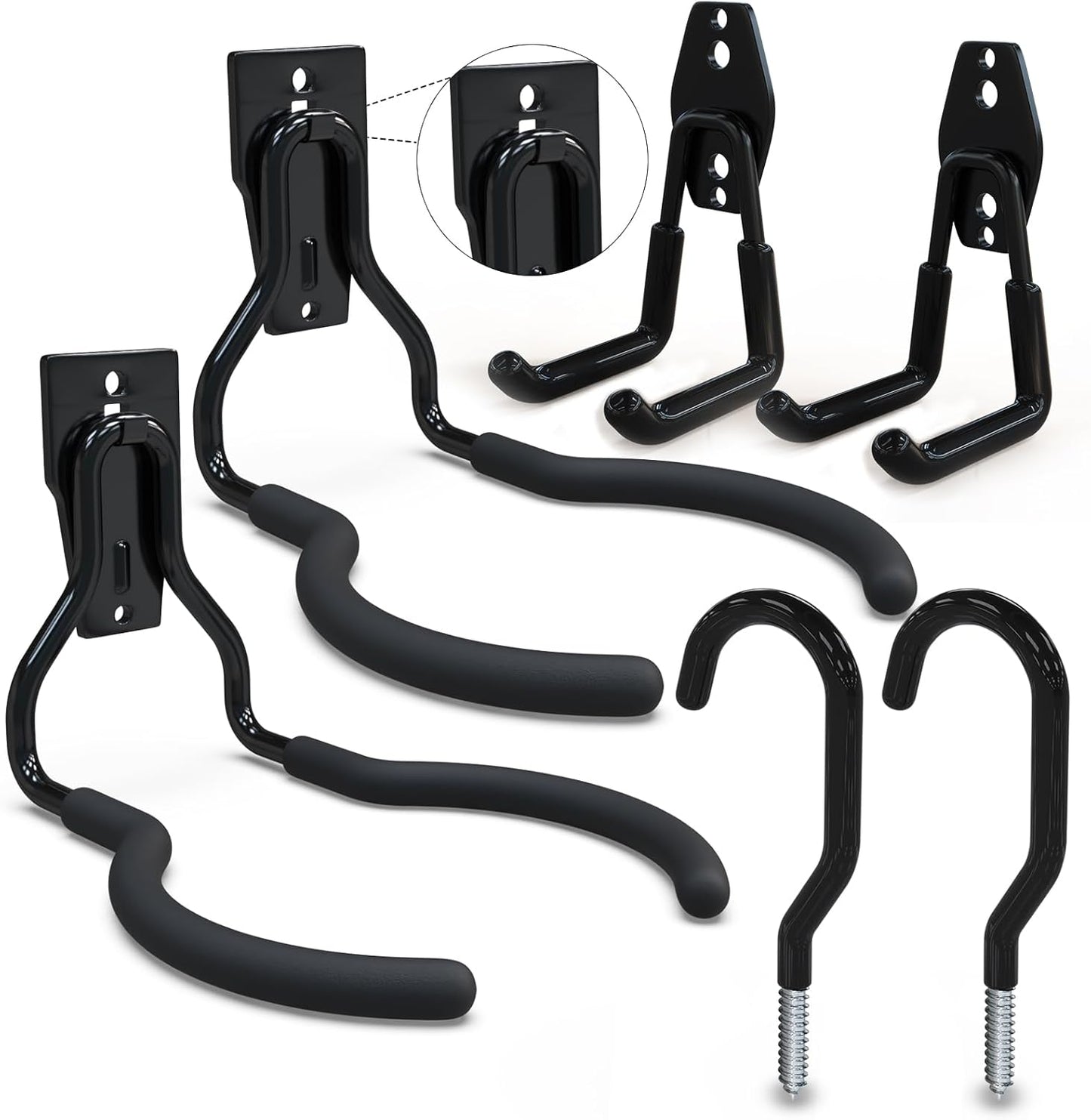 3-H Weed Eater Hanger 2 Pack,2 Garden Hose Holder,2 Screw in Hooks,Utility Weedeater Rack,Tool Hangers for Organizing and Hanging Weed Wacker,Leaf Blower,String Trimmer in Garden