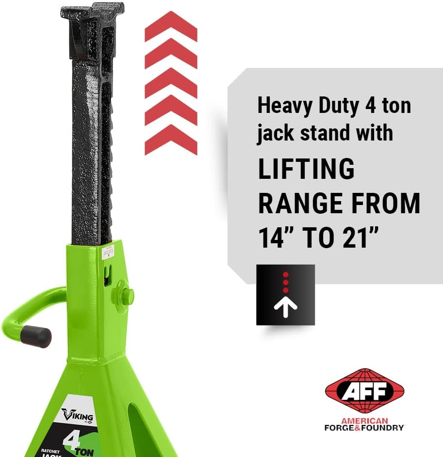 AFF Viking 4 Ton Jack Stand Set - Heavy Duty Ratchet Style Jack Stands - Pair
