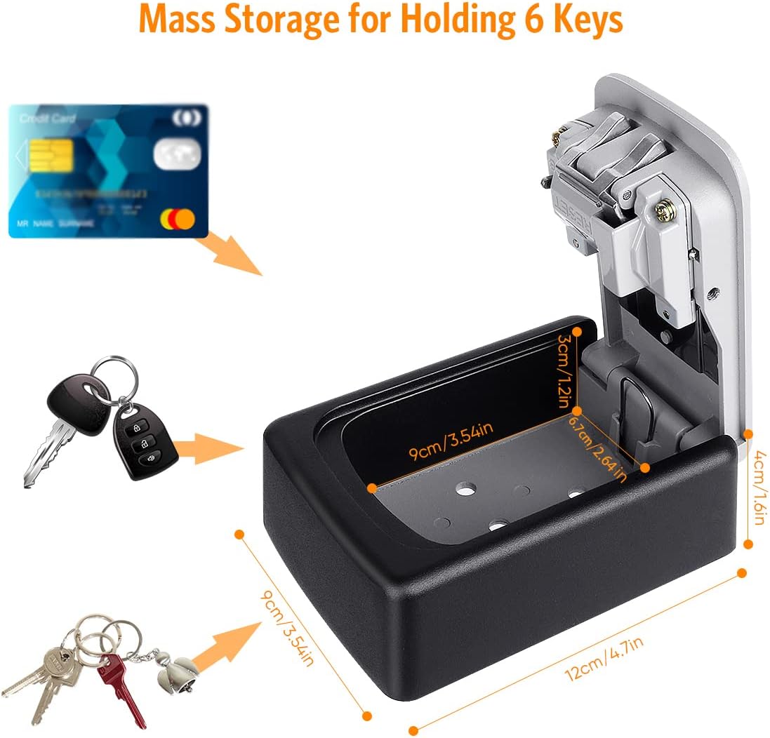 Key Lock Box Wall Mounted, Fayleeko 4 Digit Combination Lockbox for Outside, House Keys - 5 Keys Capacity, Key Safe Security Storage Lock Box for Indoor, Outdoor, Garage, Garden, Store (Grey, 4Pack)