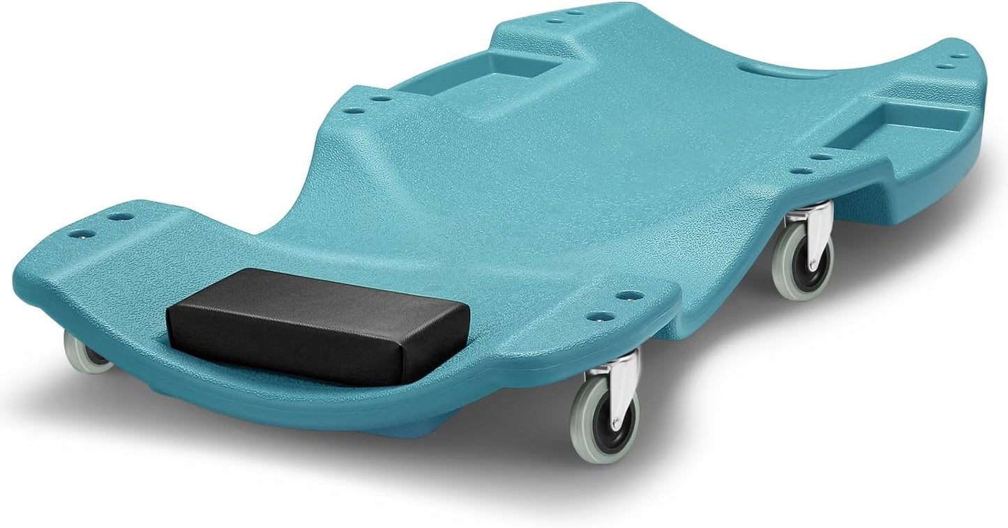 DNA MOTORING 48 Inches Heavy-Duty Low-Profile Roller Automotive Creeper with Padded Headrest, Tiffany Blue, TOOLS-00239-TB