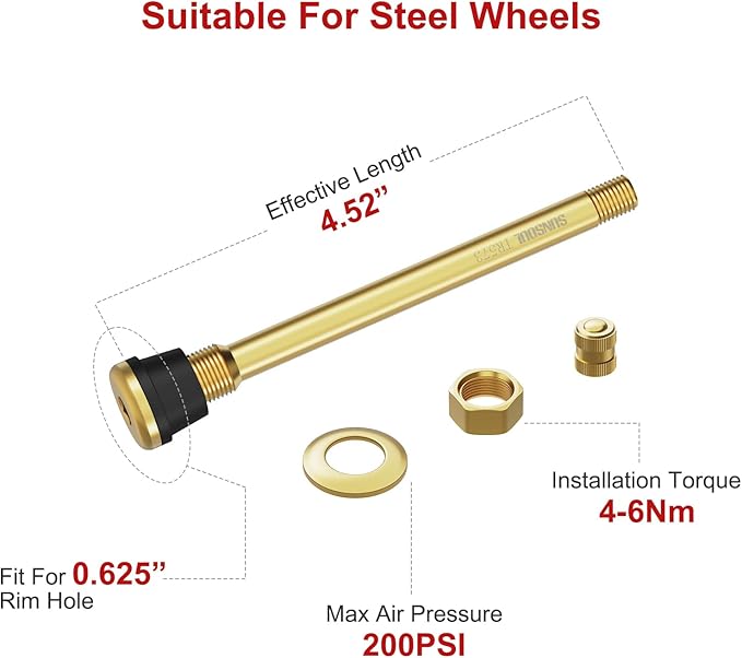 SUNSOUL TR573 10pcs Truck Tire Valve Stems, Brass Commercial 4-3/8 Valve Stems for Rim Φ.625"
