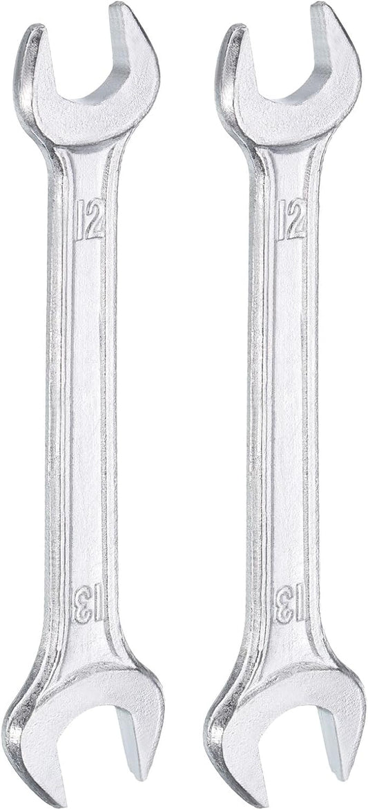 HARFINGTON 2pcs Double Open End Wrench 12mm x 13mm Metric 15 Degree Offset Angle Small Flat Head Wrench Galvanizing Open Ended Spanner for Automotive Repair Furniture Assembly