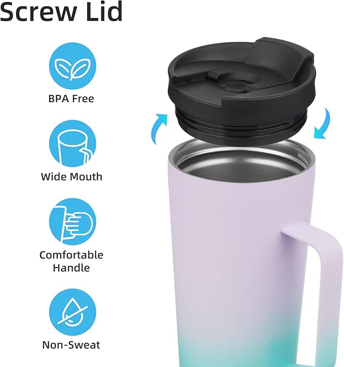Insulated Tumbler with Handle and Straw, 26 OZ Travel Coffee Mug Stainless Steel Cup Metal Water Bottle,Lavender Green