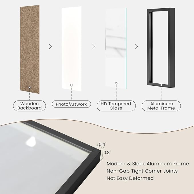 Heimlove 6x12 Metal Picture Frame,Black Aluminum Photo Frames-Real Tempered Glass,Mounting Horizontally or Vertically Decor for Wall-1Pack