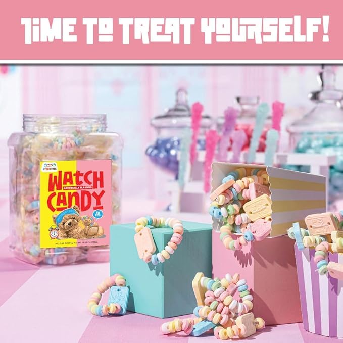 50 Candy Bracelet Watches Individually Wrapped, Taste Nostalgia with our Playful and Delicious Candy Jewelry, Perfect for Party Favors, Goody Bags and Birthdays, by 4YoreElves, Pack of 50 x 0.42oz